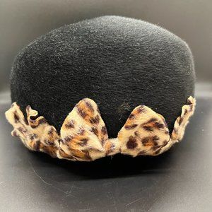Mr John Jr Vintage Black Felt Hat with Leopard Print Trim